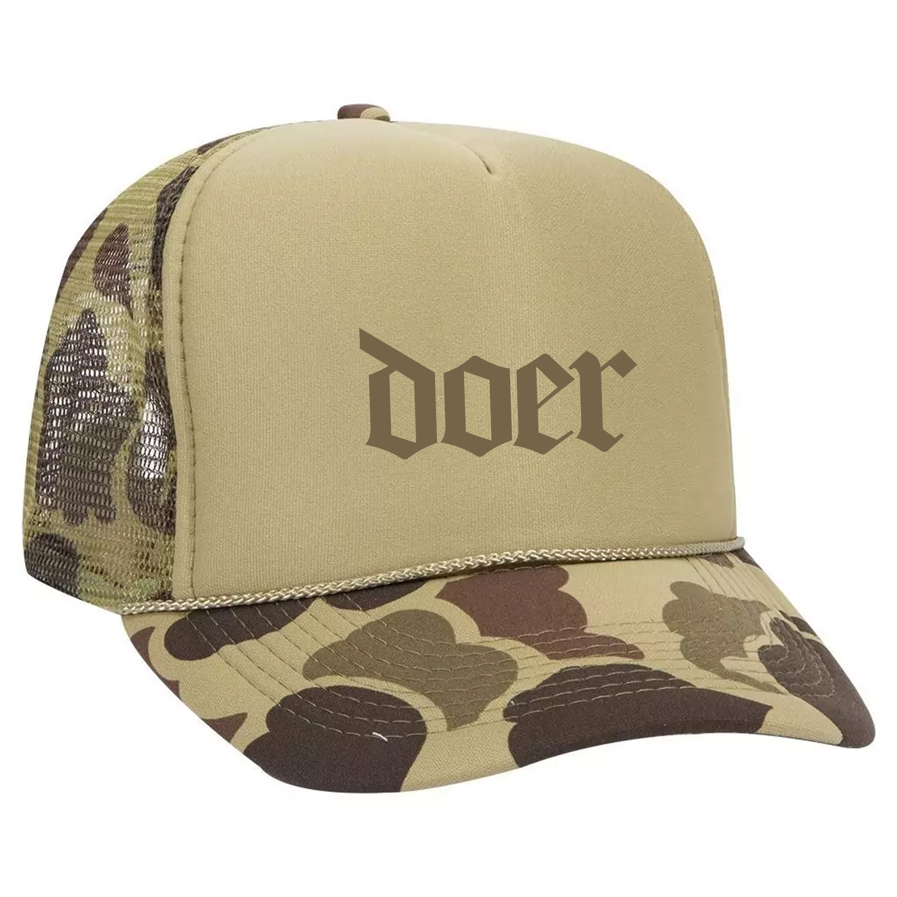 custom design of Camouflage polyester foam front five panel high crown golf style mesh back cap (plain front)