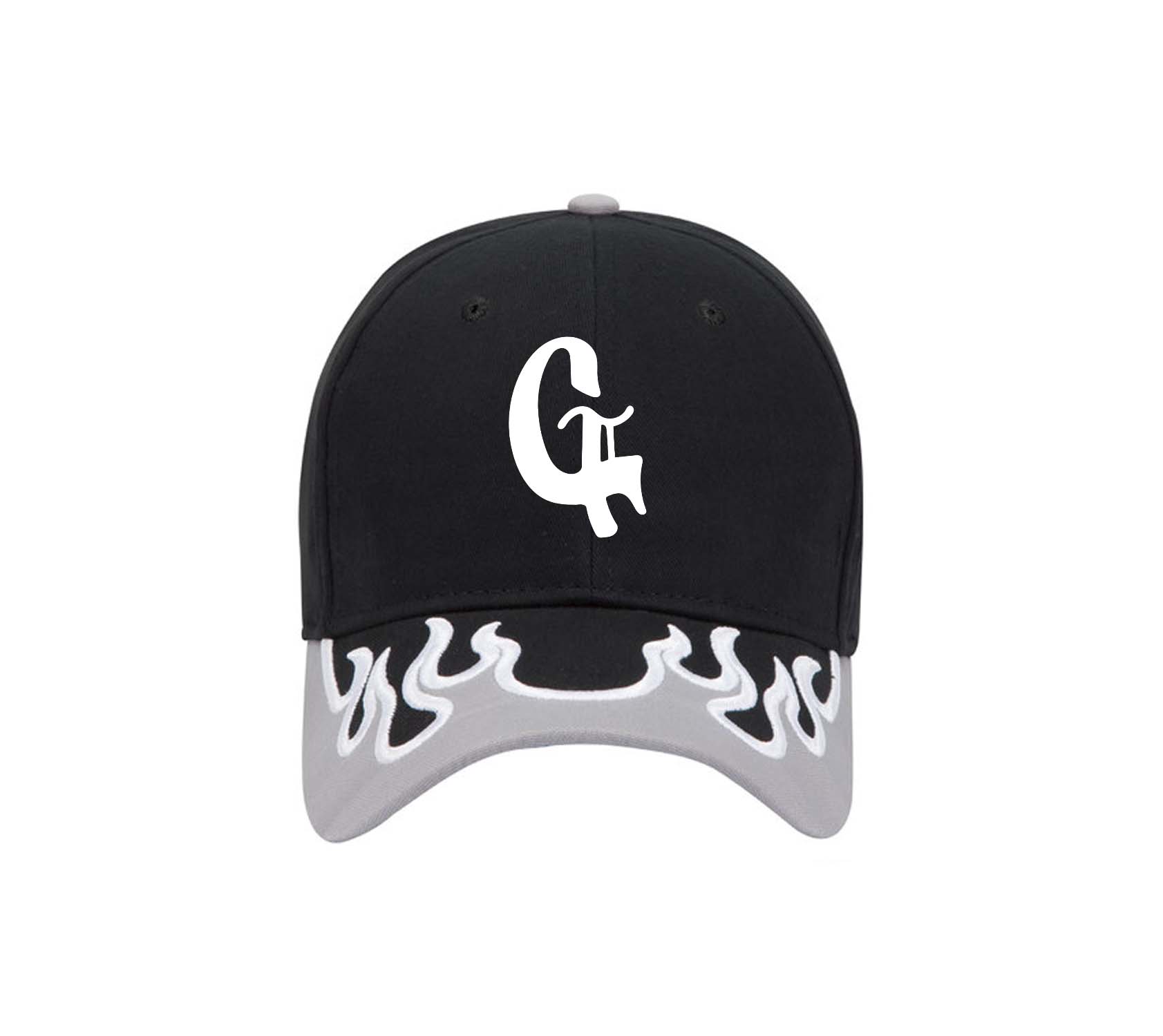 custom design of Flame pattern visor brushed cotton twill two tone color six panel low profile pro style caps