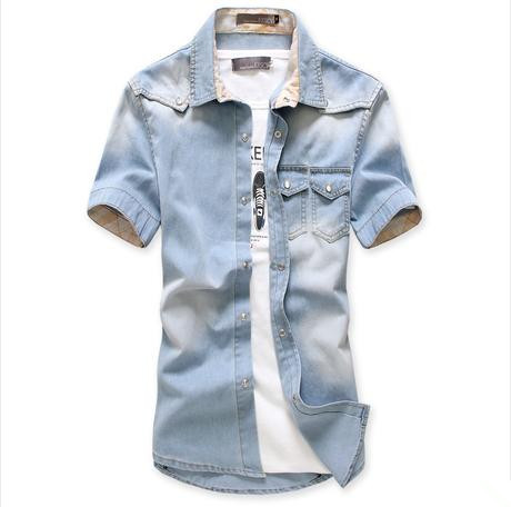 Cage Corner MCS046 - Youth's Jeans Shirt With Stripe Bordered On Collar ...