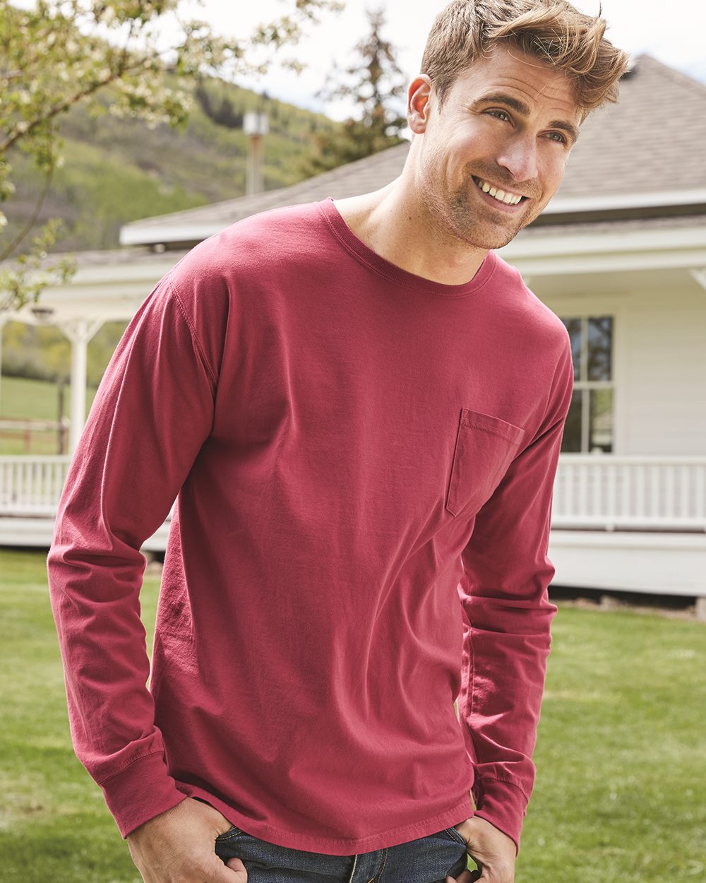 Hanes ComfortWash GDH250 - Garment Dyed Long Sleeve T-Shirt With a Pocket