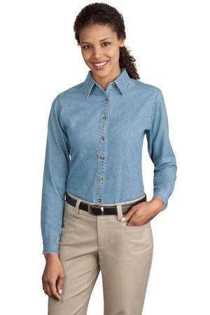 Port & Company® LSP10 Ladies Long Sleeve Value Denim Shirt