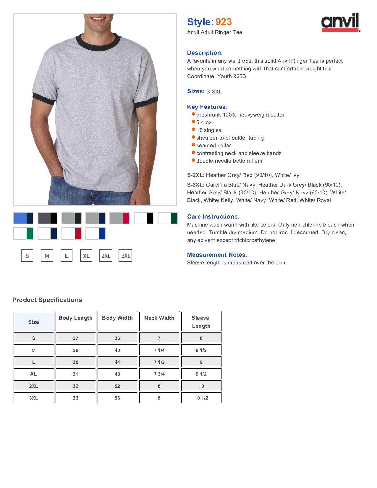 Anvil 923 6.1 oz. Ringer T-Shirt $6.94