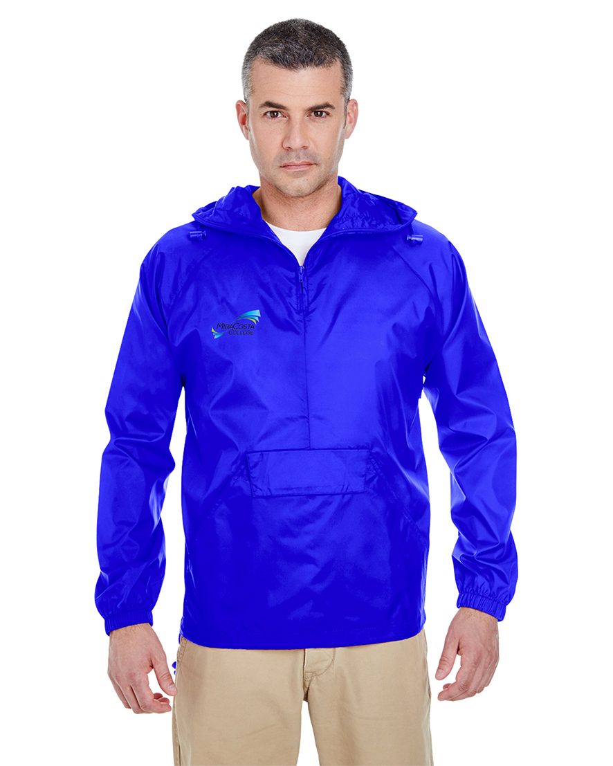 custom design of UltraClub 8925-Adult 1/4-Zip Hooded Pullover Pack-Away Jacket